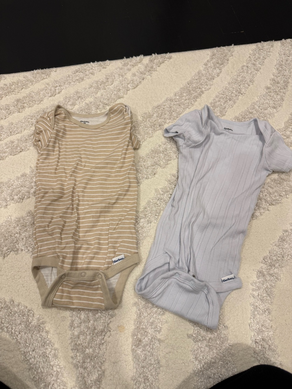 Gerber Beige Stripe & Light Blue Short Sleeve One-Piece Bodysuits
